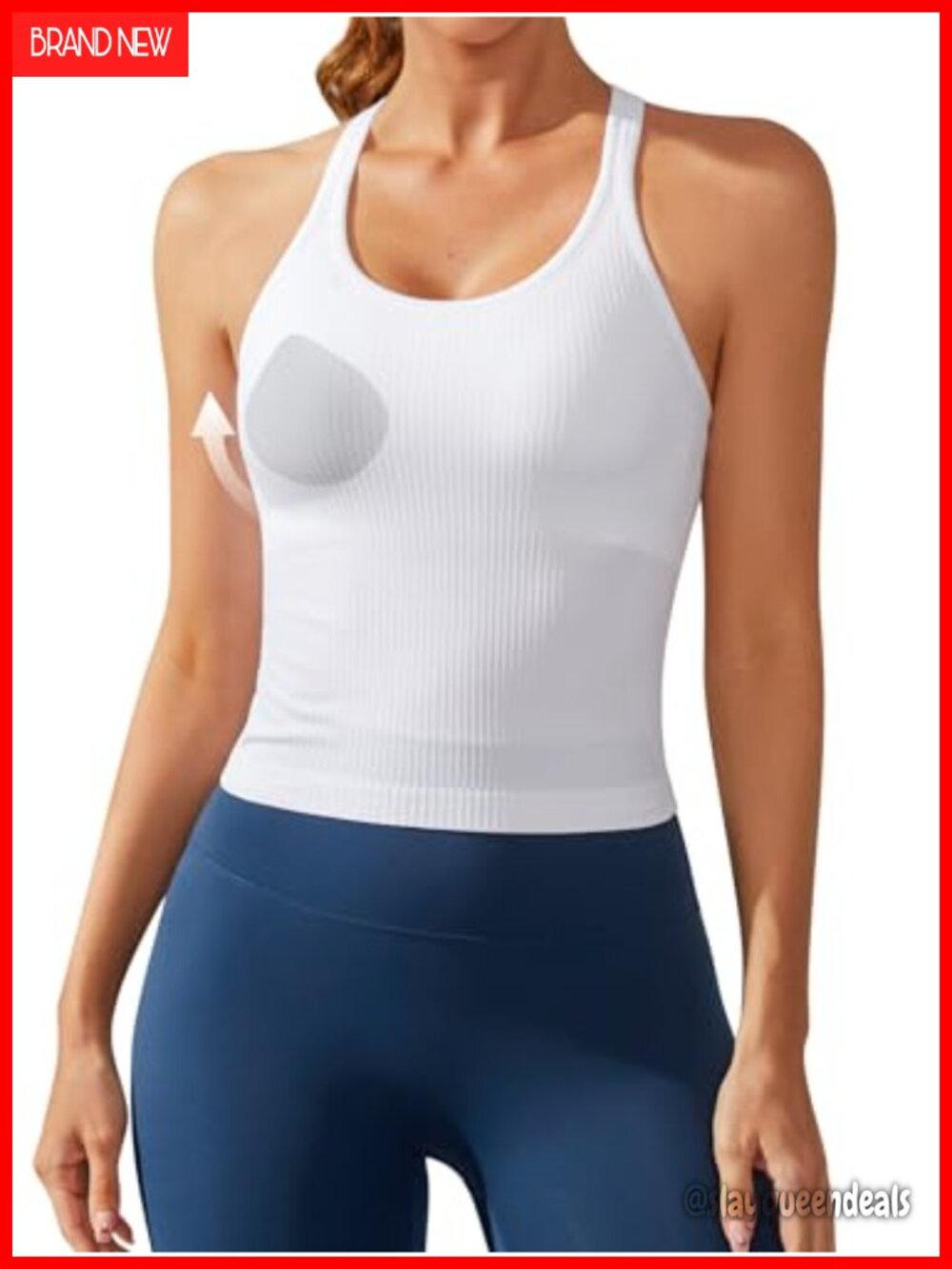ATTRACO Ribflex Ribbed Workout Crop Top Built-in Bra Racerback